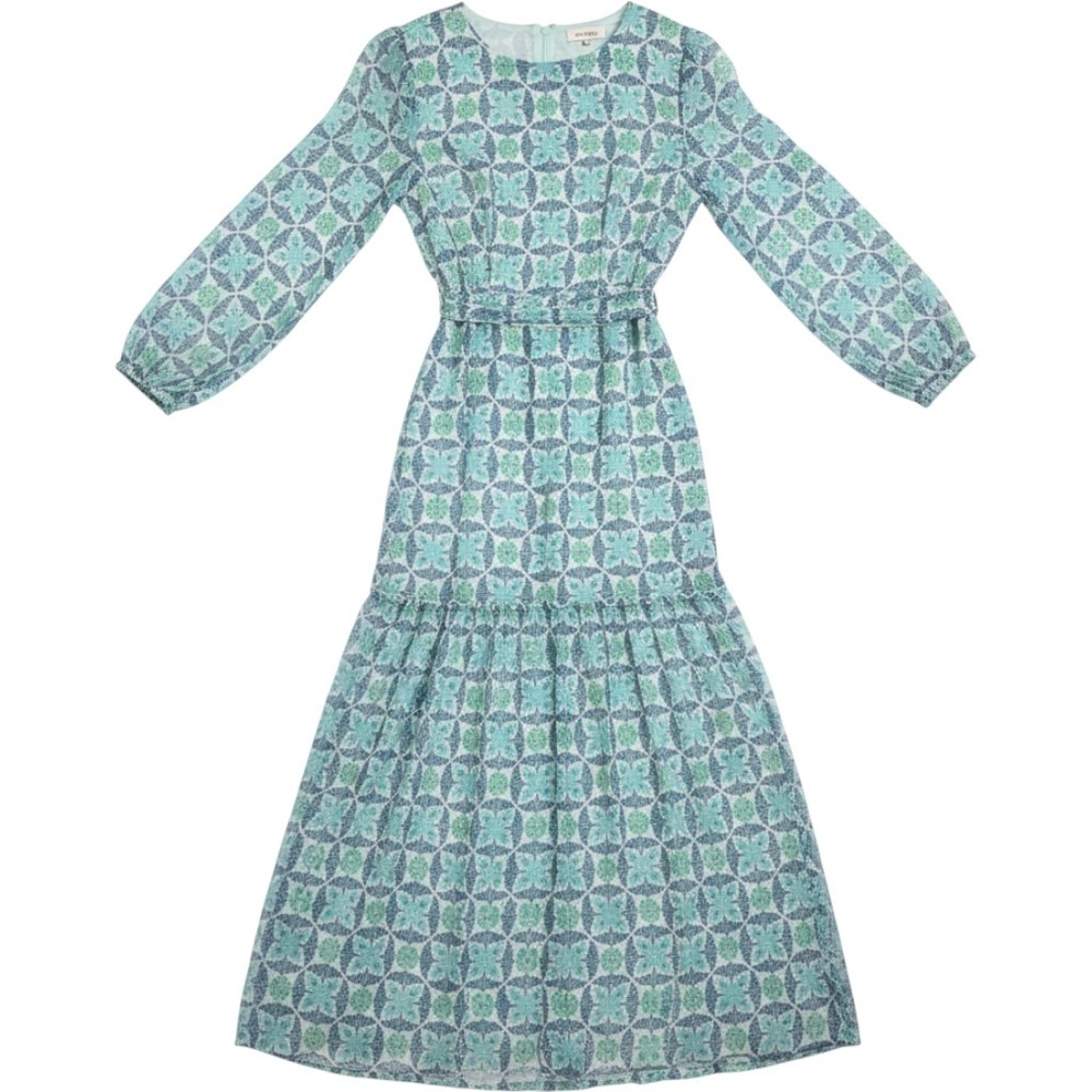 Lovestitch Teal Blue Geometric Floral Print Wrap Maxi Dress Long Sleeve L Sheer - Picture 5 of 16